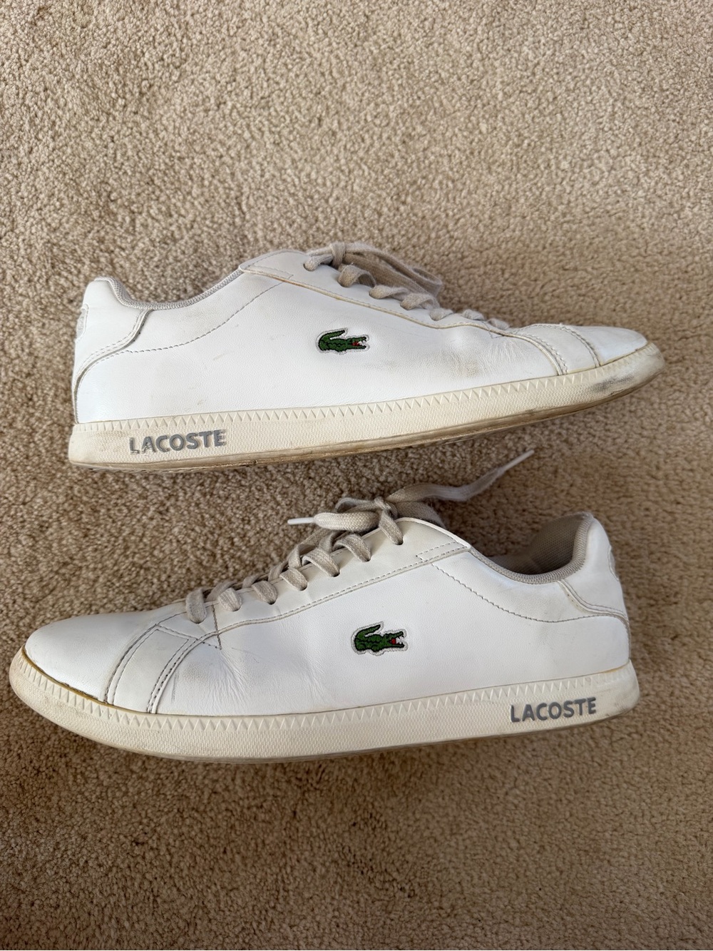 Lacoste White Leather Low-Top Sneakers with Green Croc
